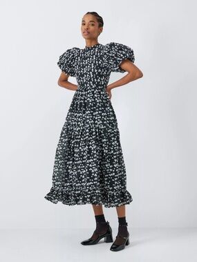 NWT Sister Jane Dream Ditsy Floral Organza Jacquard Puff Sleeve Midi Dress S
